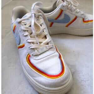 Nike Air Force 1 Low Sail Denim Swoosh Sneakers 7 Rainbow White Retro DJ4655-133
